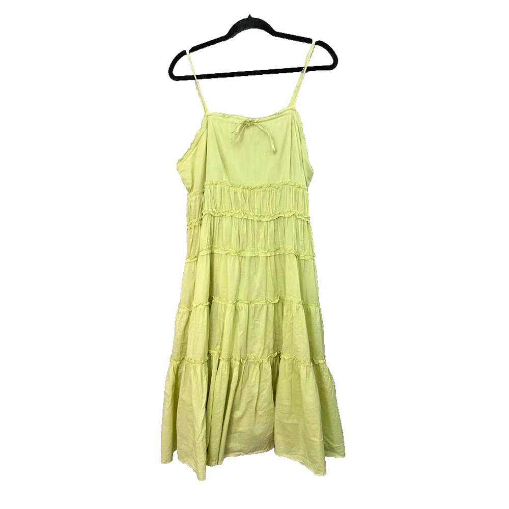 Vasna Desire Tiered Midi‎ Sun Dress 100% Cotton Womens Large Boho Yellow Flowy